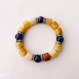 Yellow Purple & Cream Beaded Bracelet